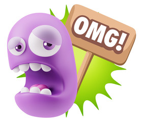 3d Illustration Sad Character Emoji Expression saying OMG with C