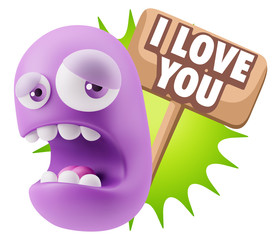 3d Illustration Sad Character Emoji Expression saying I Love You