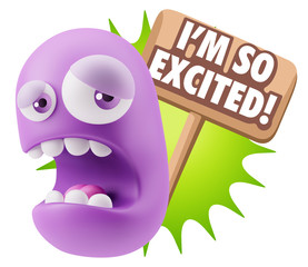 3d Illustration Sad Character Emoji Expression saying I'm so Exc