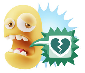3d Illustration Sad Character Emoji Expression saying Broken Hea