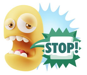 3d Illustration Sad Character Emoji Expression saying Stop! with