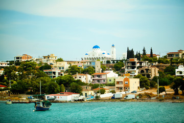 Fototapeta premium Beautiful view of the sea and islands. City by the Sea. Summer.
