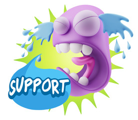 3d Illustration Sad Character Emoji Expression saying Support wi