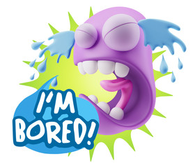 3d Illustration Sad Character Emoji Expression saying I'm Bored