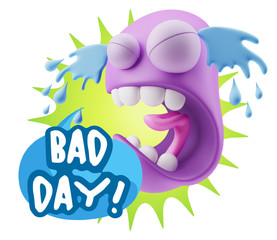 3d Illustration Sad Character Emoji Expression saying Bad Day wi