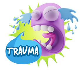 3d Illustration Sad Character Emoji Expression saying Trauma wit