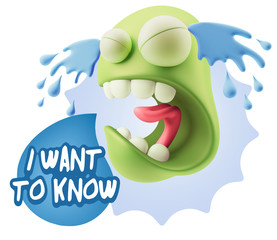 3d Illustration Sad Character Emoji Expression saying I Want to