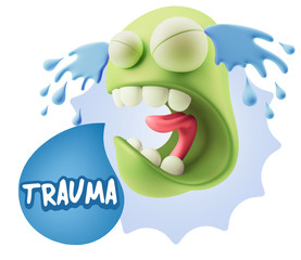3d Illustration Sad Character Emoji Expression saying Trauma wit