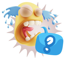 3d Illustration Sad Character Emoji Expression saying Question M