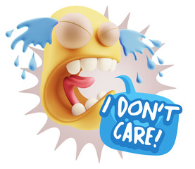 3d Illustration Sad Character Emoji Expression saying I Don't Ca