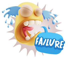 3d Illustration Sad Character Emoji Expression saying Failure wi