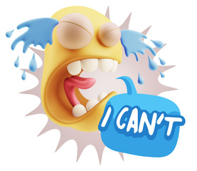 3d Illustration Sad Character Emoji Expression saying I Can't wi
