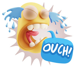3d Illustration Sad Character Emoji Expression saying Ouch! with