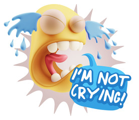 3d Illustration Sad Character Emoji Expression saying I'm Not Cr