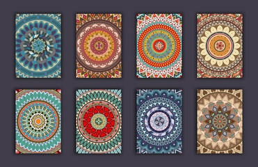 Collection retro cards. Ethnic backgrounds. Card of invitation.