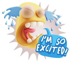 3d Illustration Sad Character Emoji Expression saying I'm so Exc