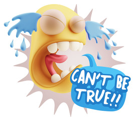 3d Illustration Sad Character Emoji Expression saying Can't be T