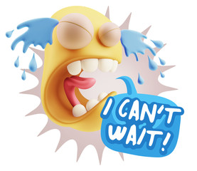 3d Illustration Sad Character Emoji Expression saying I Can't Wa
