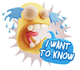 3d Illustration Sad Character Emoji Expression saying I Want to