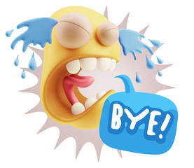 3d Illustration Sad Character Emoji Expression saying Bye with C
