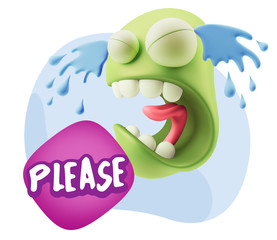 3d Illustration Sad Character Emoji Expression saying Please wit