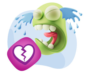 3d Illustration Sad Character Emoji Expression saying Broken Hea
