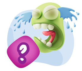 3d Illustration Sad Character Emoji Expression saying Question M