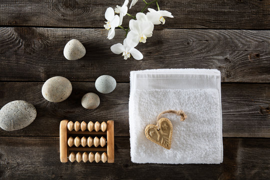 flat lay for valentines day concept with heart-shaped soap