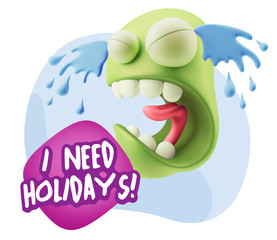 3d Illustration Sad Character Emoji Expression saying I Need Hol