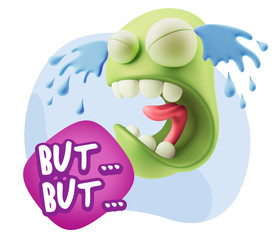 3d Illustration Sad Character Emoji Expression saying But… wit