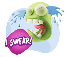 3d Illustration Sad Character Emoji Expression saying I Swear wi