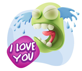 3d Illustration Sad Character Emoji Expression saying I Love You