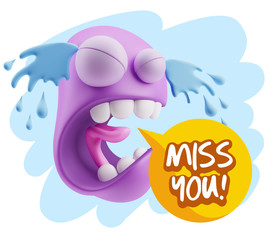 3d Illustration Sad Character Emoji Expression saying Miss You w