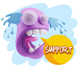 3d Illustration Sad Character Emoji Expression saying Support wi