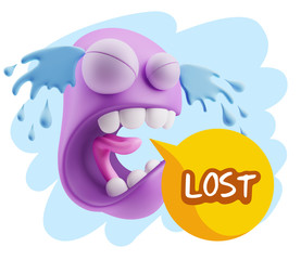 3d Illustration Sad Character Emoji Expression saying Lost with