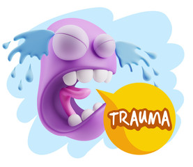 3d Illustration Sad Character Emoji Expression saying Trauma wit