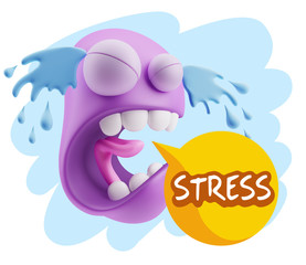 3d Illustration Sad Character Emoji Expression saying Stress wit
