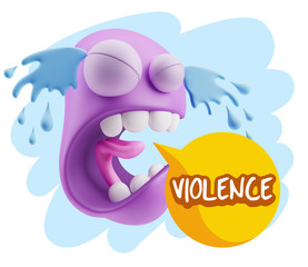 3d Illustration Sad Character Emoji Expression saying Violence w