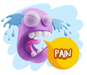 3d Illustration Sad Character Emoji Expression saying Pain with