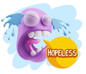 3d Illustration Sad Character Emoji Expression saying Hopeless w