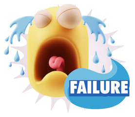 3d Illustration Sad Character Emoji Expression saying Failure wi