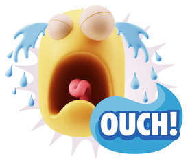 3d Illustration Sad Character Emoji Expression saying Ouch! with