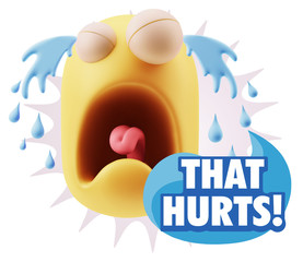 3d Illustration Sad Character Emoji Expression saying That Hurts