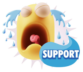 3d Illustration Sad Character Emoji Expression saying Support wi