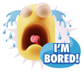 3d Illustration Sad Character Emoji Expression saying I'm Bored