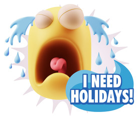 3d Illustration Sad Character Emoji Expression saying I Need Hol