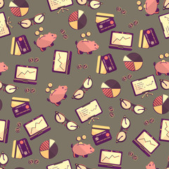Seamless pattern with finance, accounting and auditing icons.