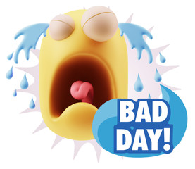 3d Illustration Sad Character Emoji Expression saying Bad Day wi