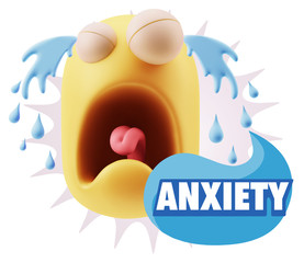 3d Illustration Sad Character Emoji Expression saying Anxiety wi