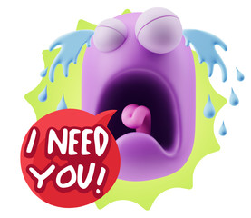 3d Illustration Sad Character Emoji Expression saying I Need you